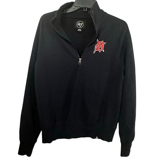 47 Brand Women's Blue Detroit Tigers 1/4 Zip Mock Neck Cropped Sweatshirt Size S - Picture 1 of 7